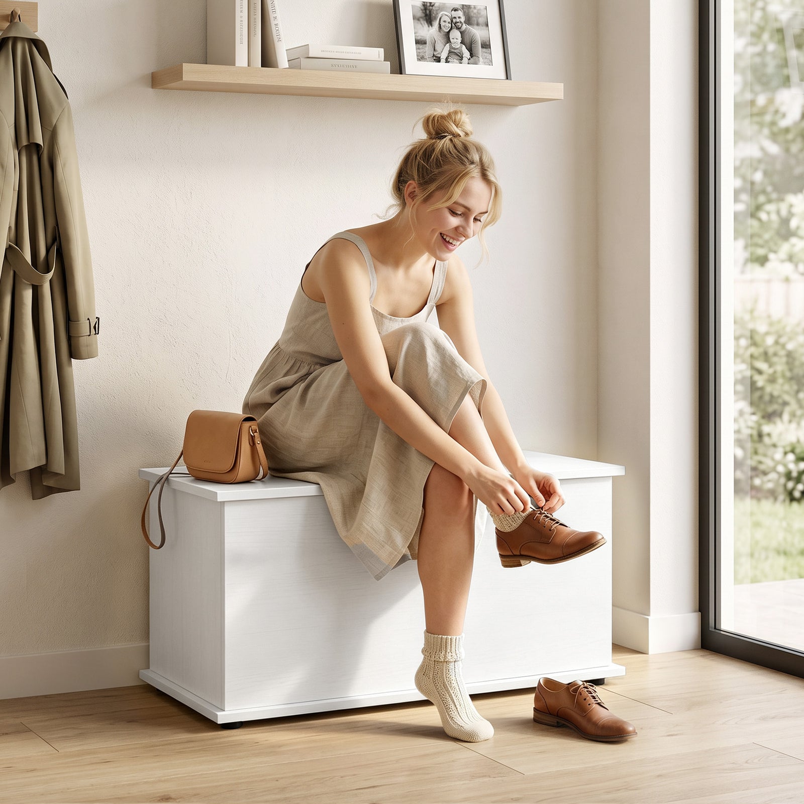 Storage Chest With Safety Hinged Lid, 102l Storage Box | White