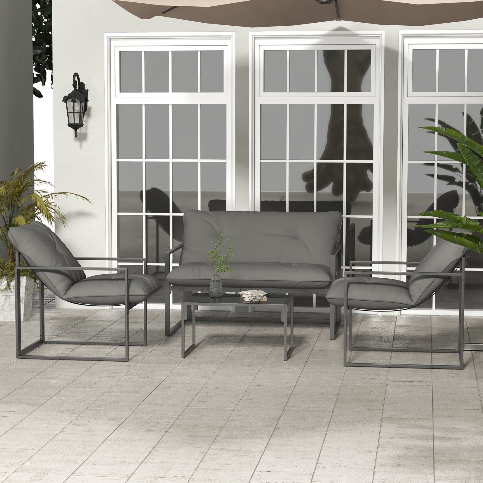 4 Pcs Garden Sofa Set Armchairs Loveseat Table