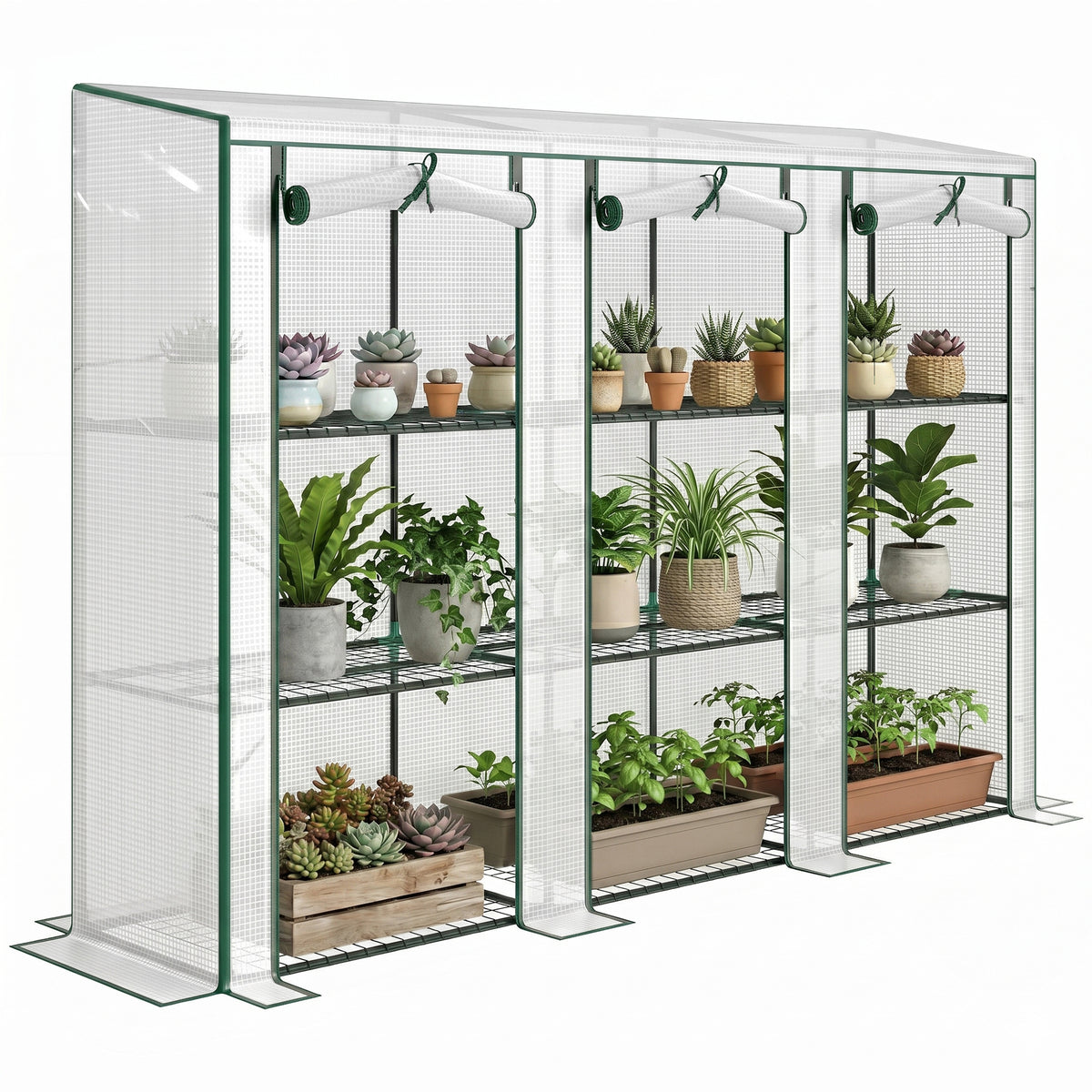 Outsunny 3 Tier Lean-to Mini Greenhouse With Plastic Cover, White