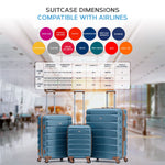 Set Of 3 Hard Shell Suitcase Cabin & Check In Cases With Tsa Lock - Overhead Cabin With Medium & Large Check-in Bag | Set of 3 | Blue
