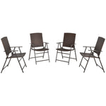 Rattan Chair Foldable Garden Furniture W/ Armrest Steel | Set of 4 | Brown