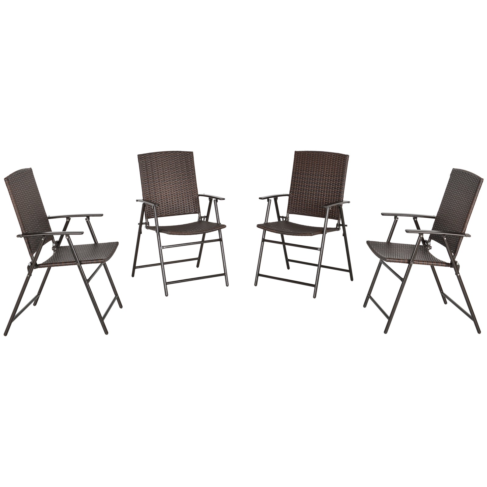 Rattan Chair Foldable Garden Furniture W/ Armrest Steel | Set of 4 | Brown