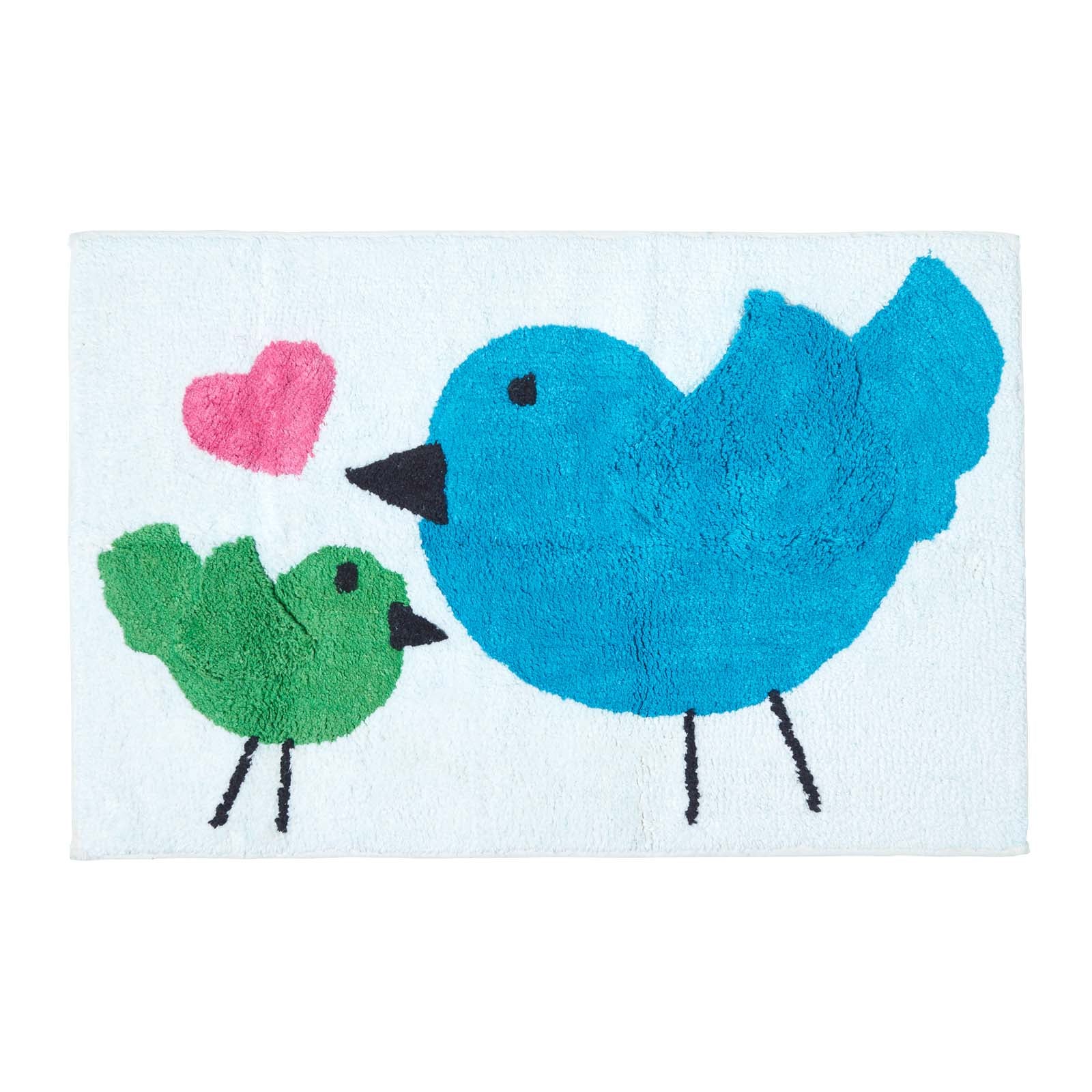 Cotton Tufted Blue Green Birds Pink Heart Kids Rug