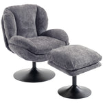 Chenille Lazy Chair With Ottoman, 360 Swivel | Dark Grey
