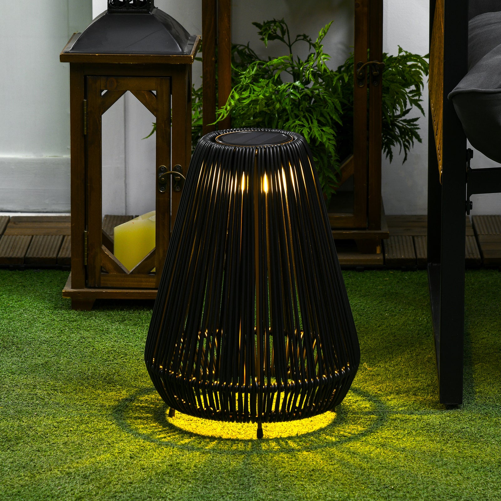 3-level Garden Rattan Solar Lantern With Auto On/off Led