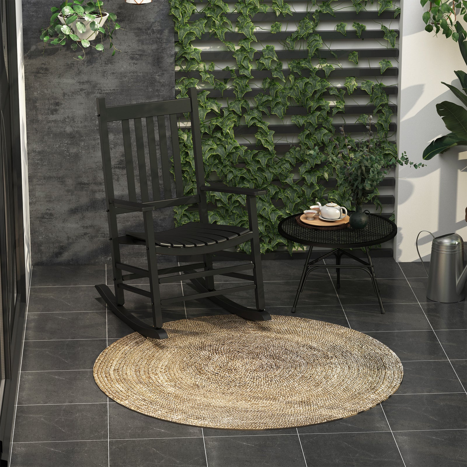 Porch Rocking Chair Wooden Rocker | Black