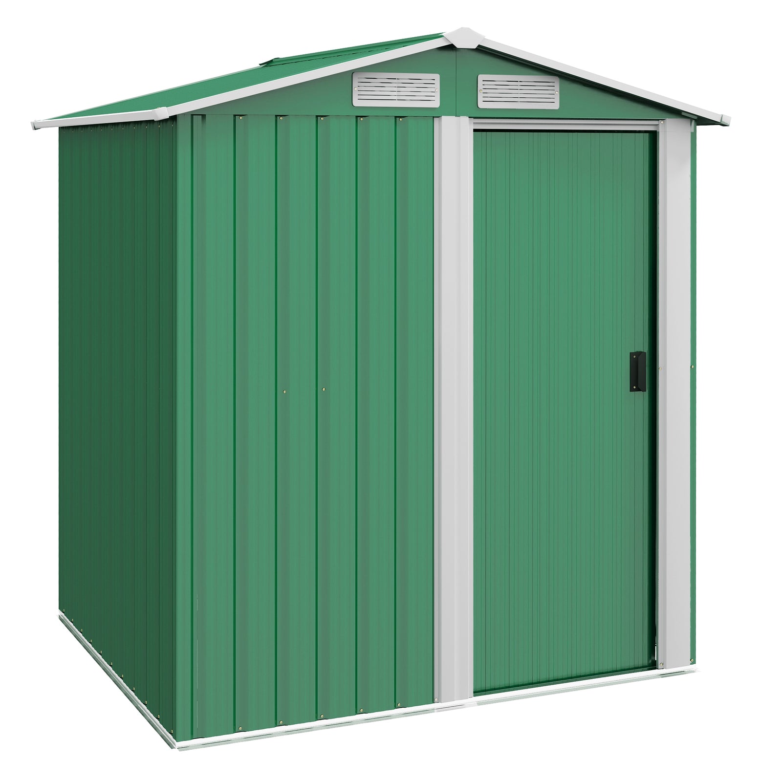 Outdoor Metal Storage Shed With Sliding Door Sloped Roof | Green