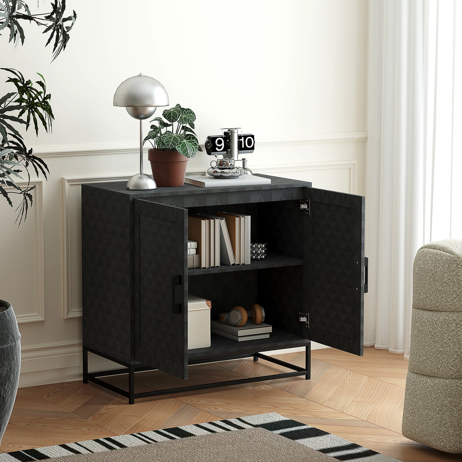 Modern Storage Cupboard With Adjustable Shelf 2 Doors | One Size | Black