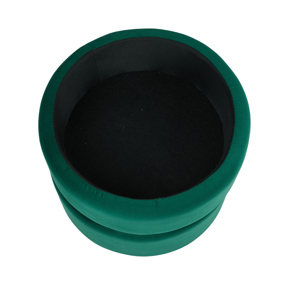 Upholstered Storage Ottoman Foot Rest With Gold Metal Ring 40cm Dia | Green