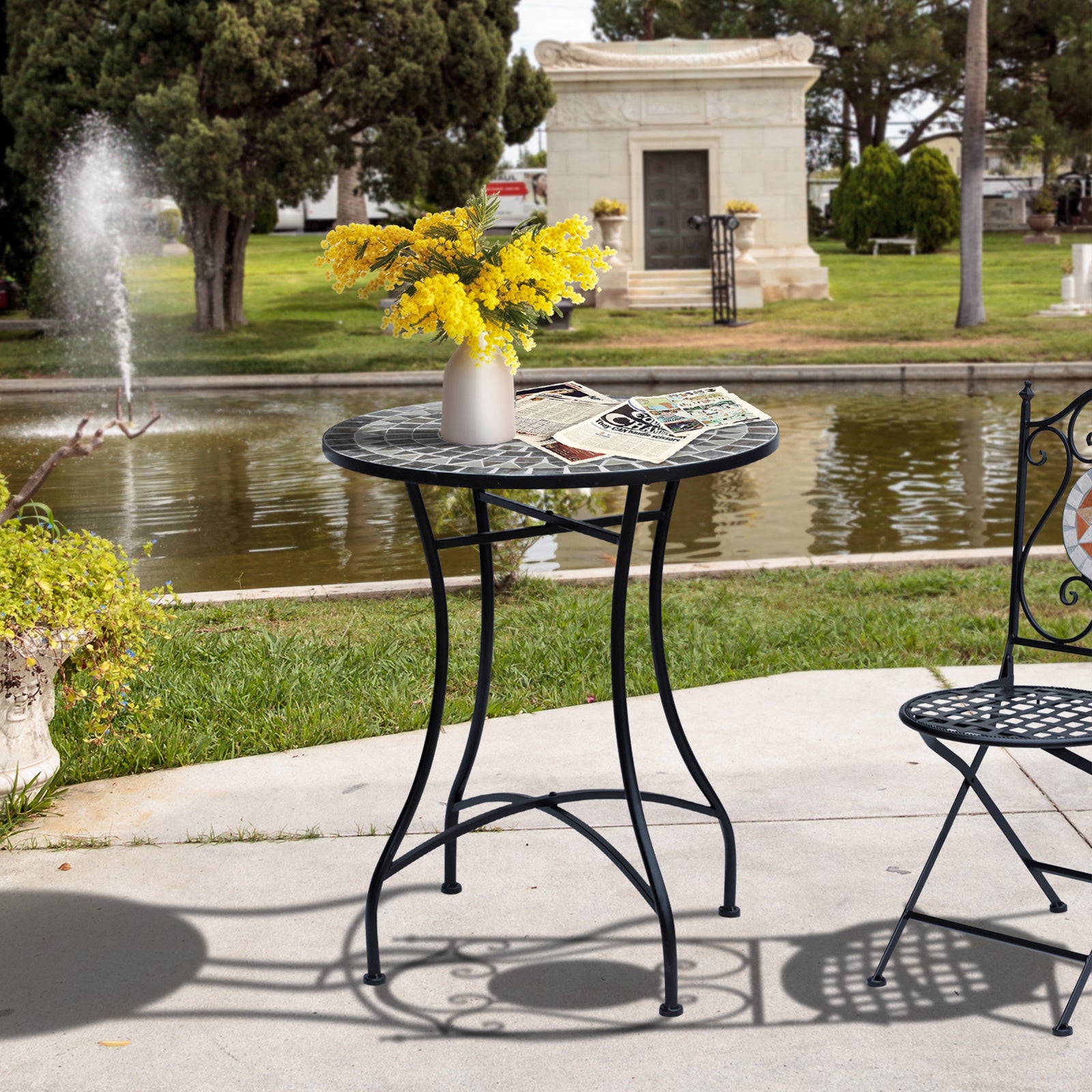60cm Round Mosaic Side Table -grey