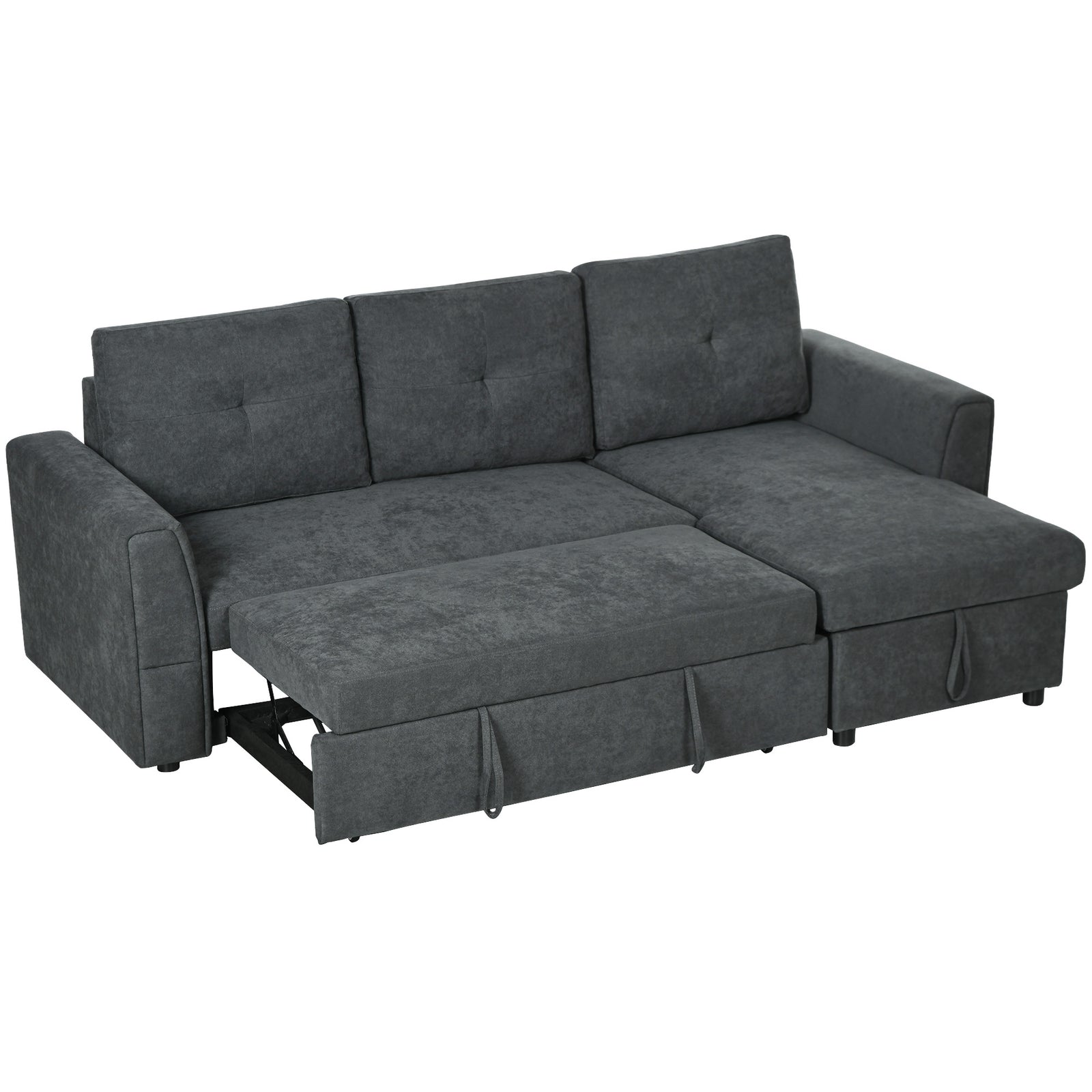 3 Seater Sofa Bed Convertible Pull Out Sofa With Storage | One Size | Dark Gray