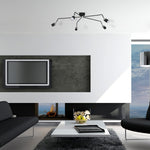 Joker Hand Made Ceiling Lamp In Matt Black With Striking Chrome Detail Featuring 5 Minmalistic Slender Cylinder Shades