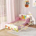 Toddler Bed, Cute Animal-themed Kids Bed Frame W/ Safety Rails, 143 X 77 X 60cm