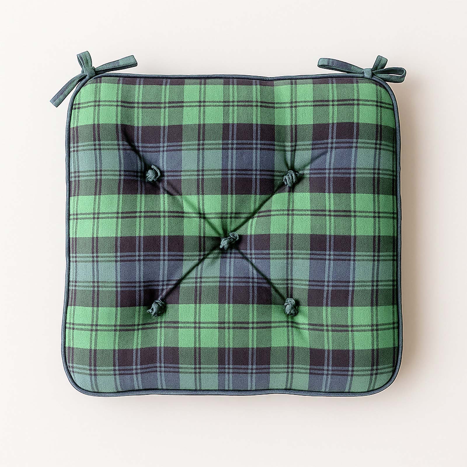 Tartan Check Cotton Dining Chair Booster Cushion | 40cm x 40cm | Blackwatch