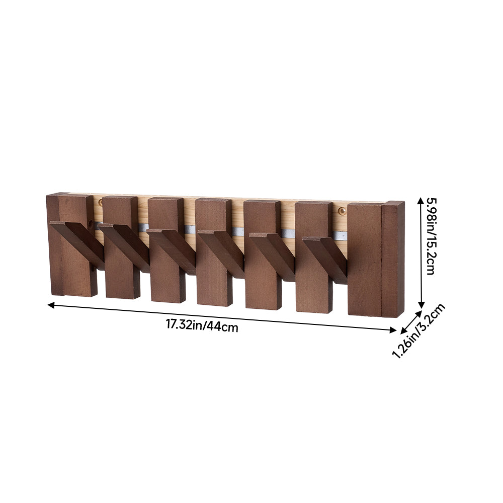 Wall-mounted Solid Wood Coat Rack With 6/8 Flip-down Hooks, Piano Key Design | Small | Walnut