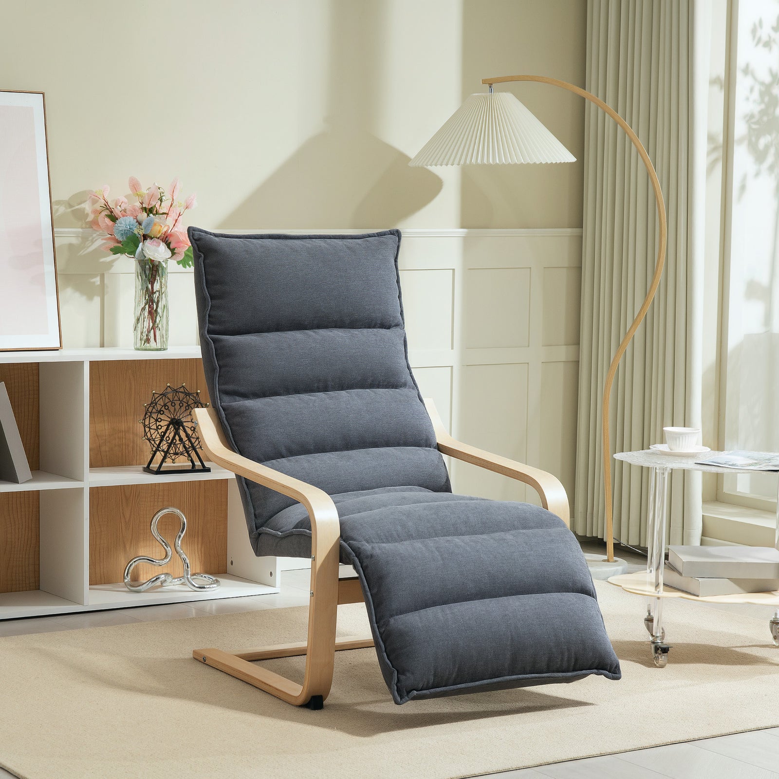 Birch Wood Lounge Chair For Living Room, Bedroom | One Size | Dark Grey
