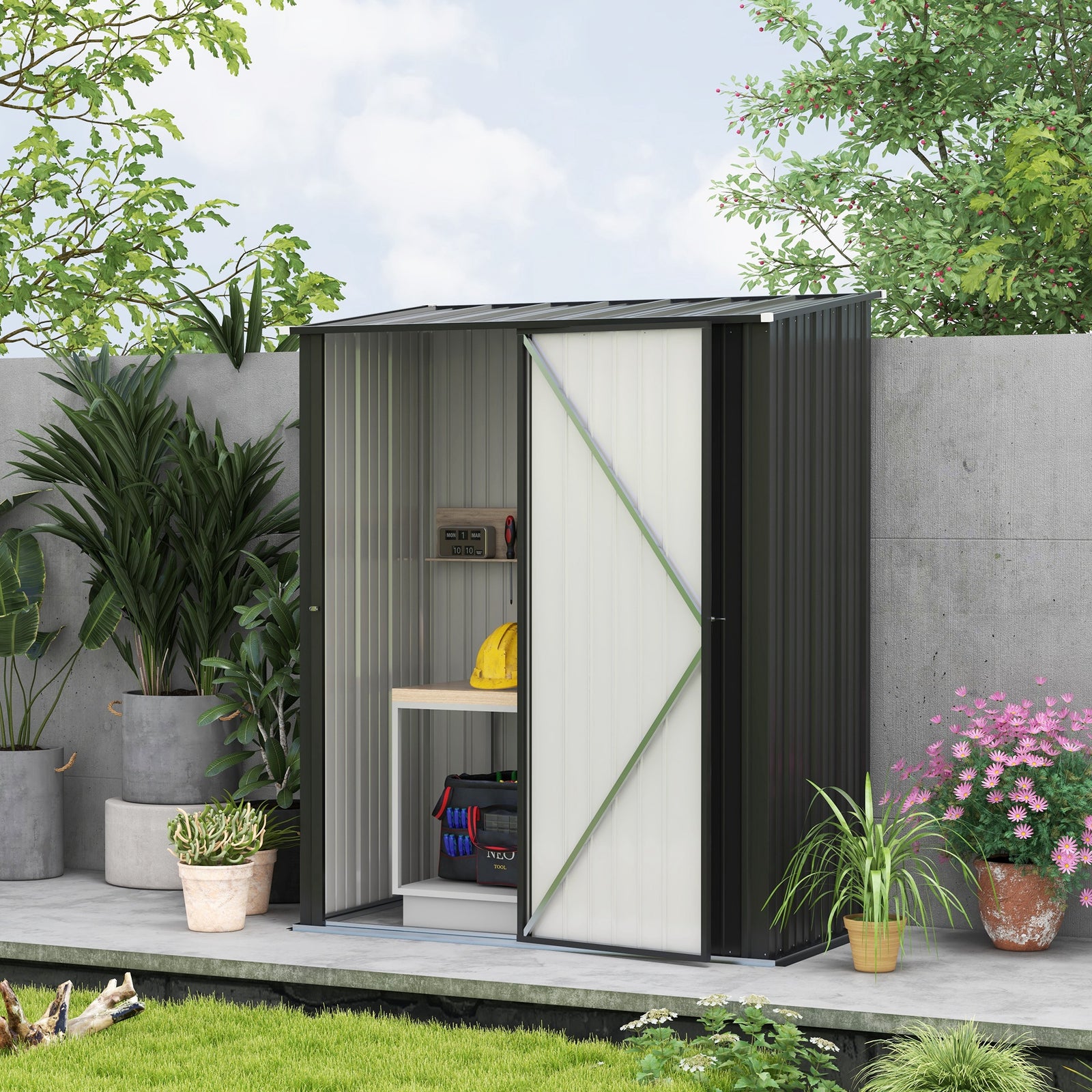 Outdoor Storage Shed Steel Garden Shed With Lockable Door | Black