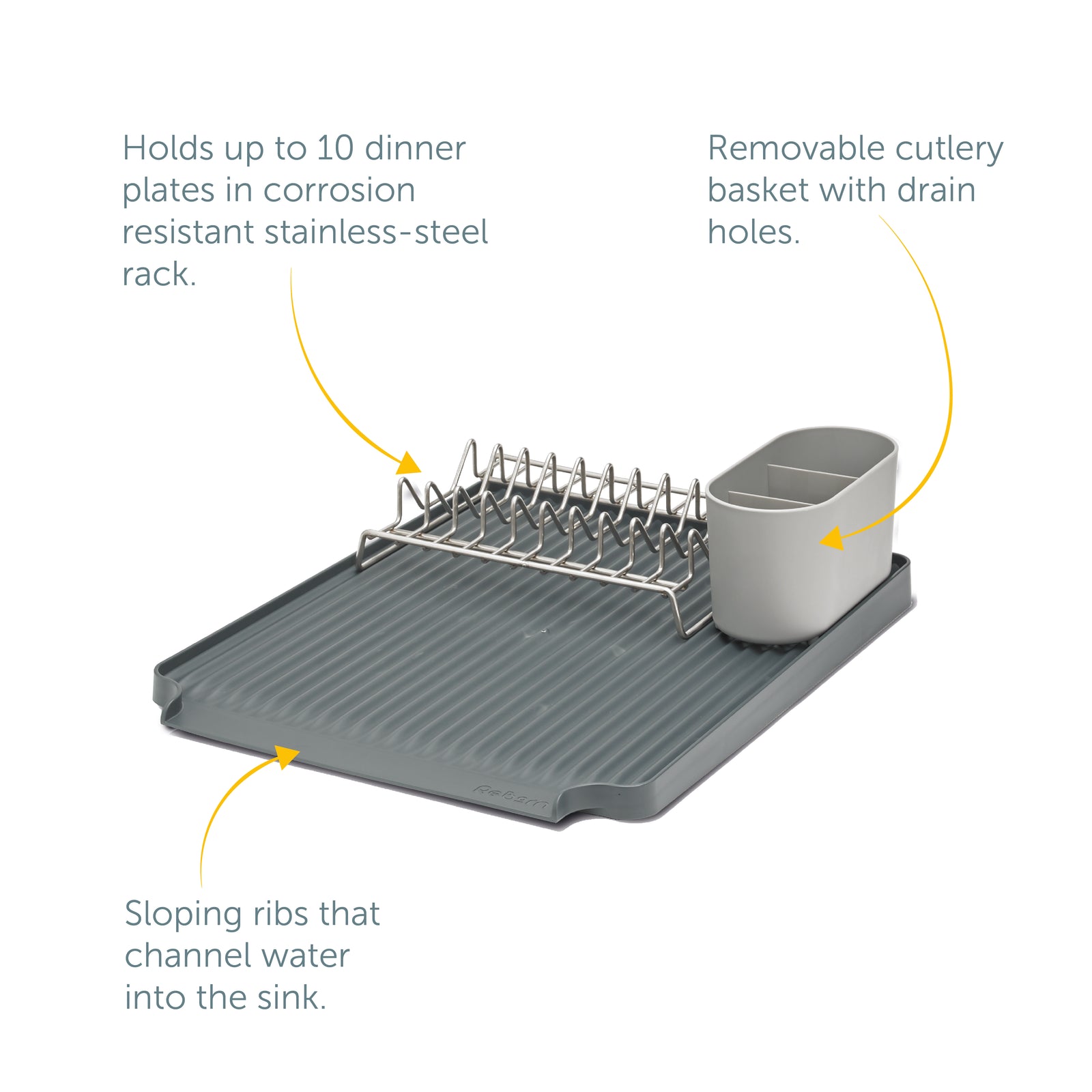 Large Recycled Draining Rack - Dark Grey Kitchen Dish Drainer  - Made in the UK