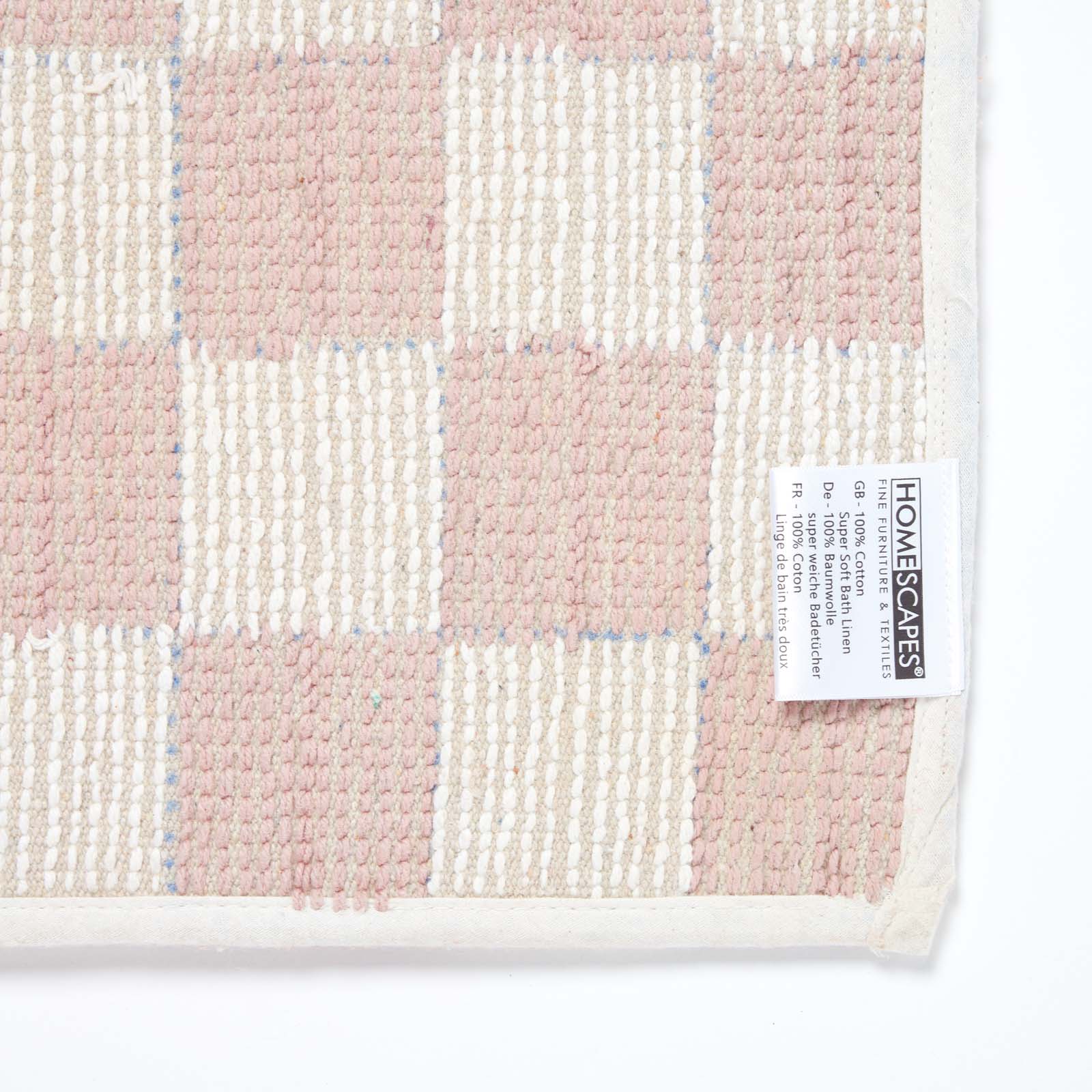 100% Cotton Non Slip Checked Bath Mat | 50 x 80cm | Pink & White