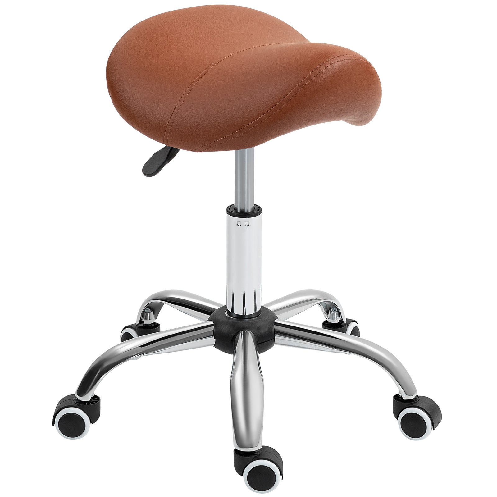 Pu Leather Saddle Stool W/ Moulded Padded Seat Adjustable | One Size | Brown