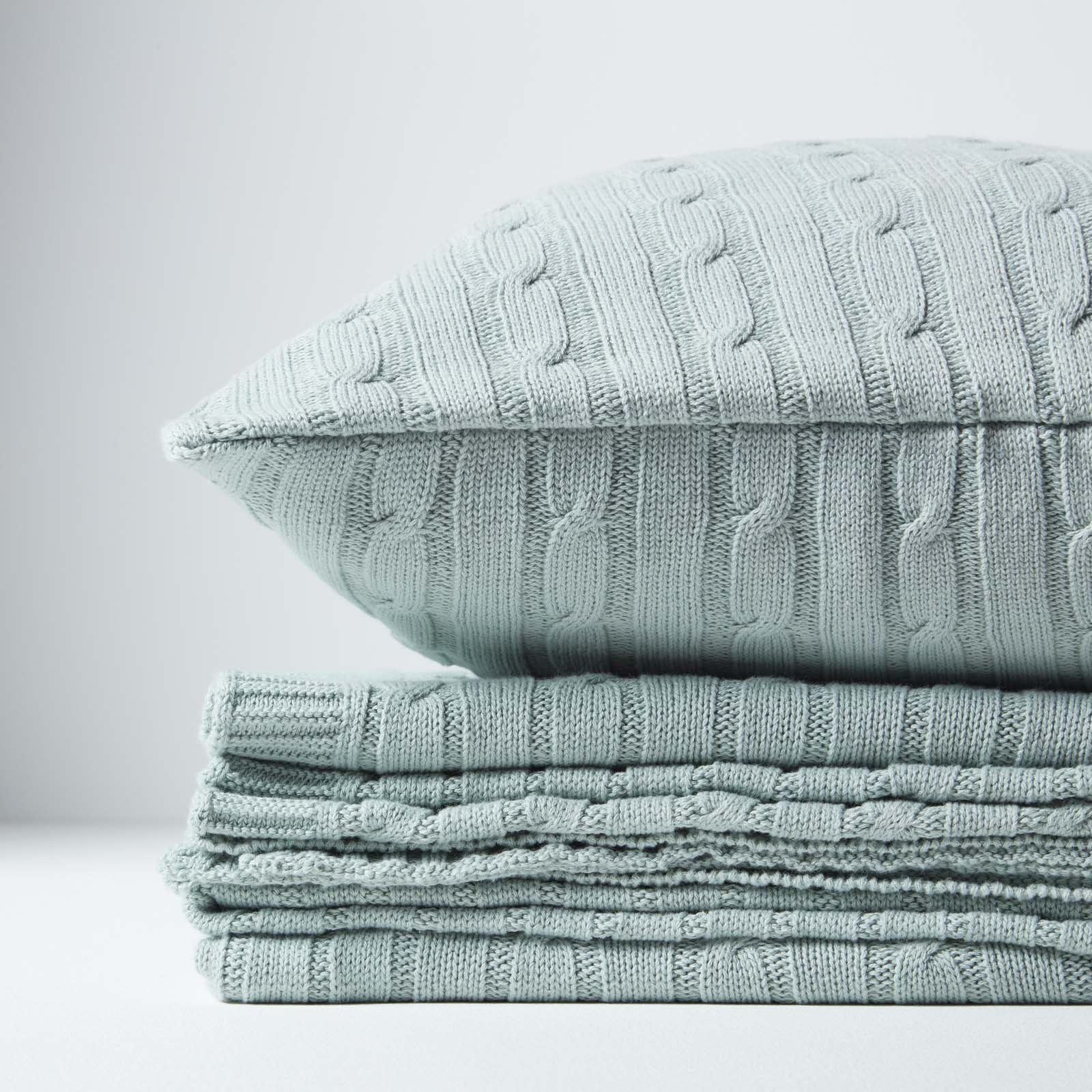 Combed Cotton Cable Knit Throw | 130cm x 170cm | Duck Egg Blue