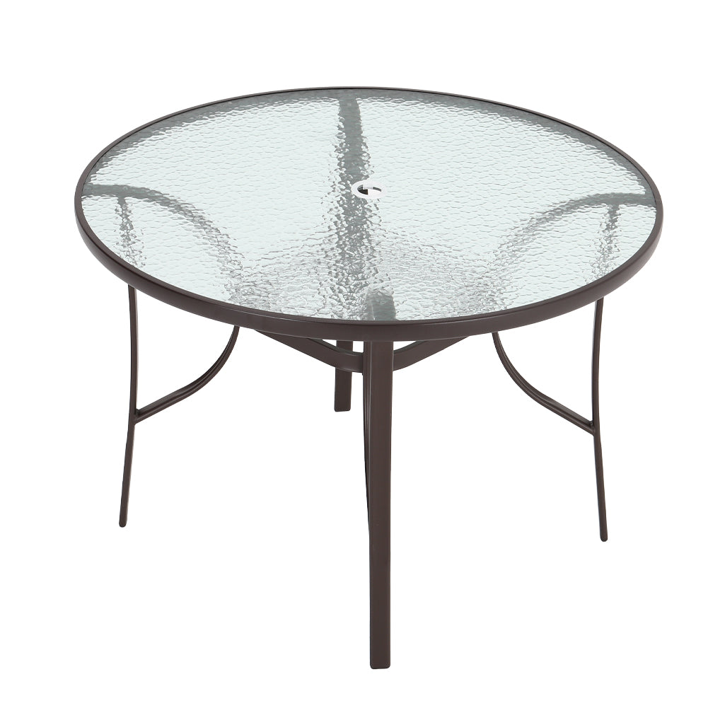 Rectangular Tempered Glass Outdoor Coffee Table With Parasol Hole - 105cm Dia X 72 Cm H | One Size | Brown