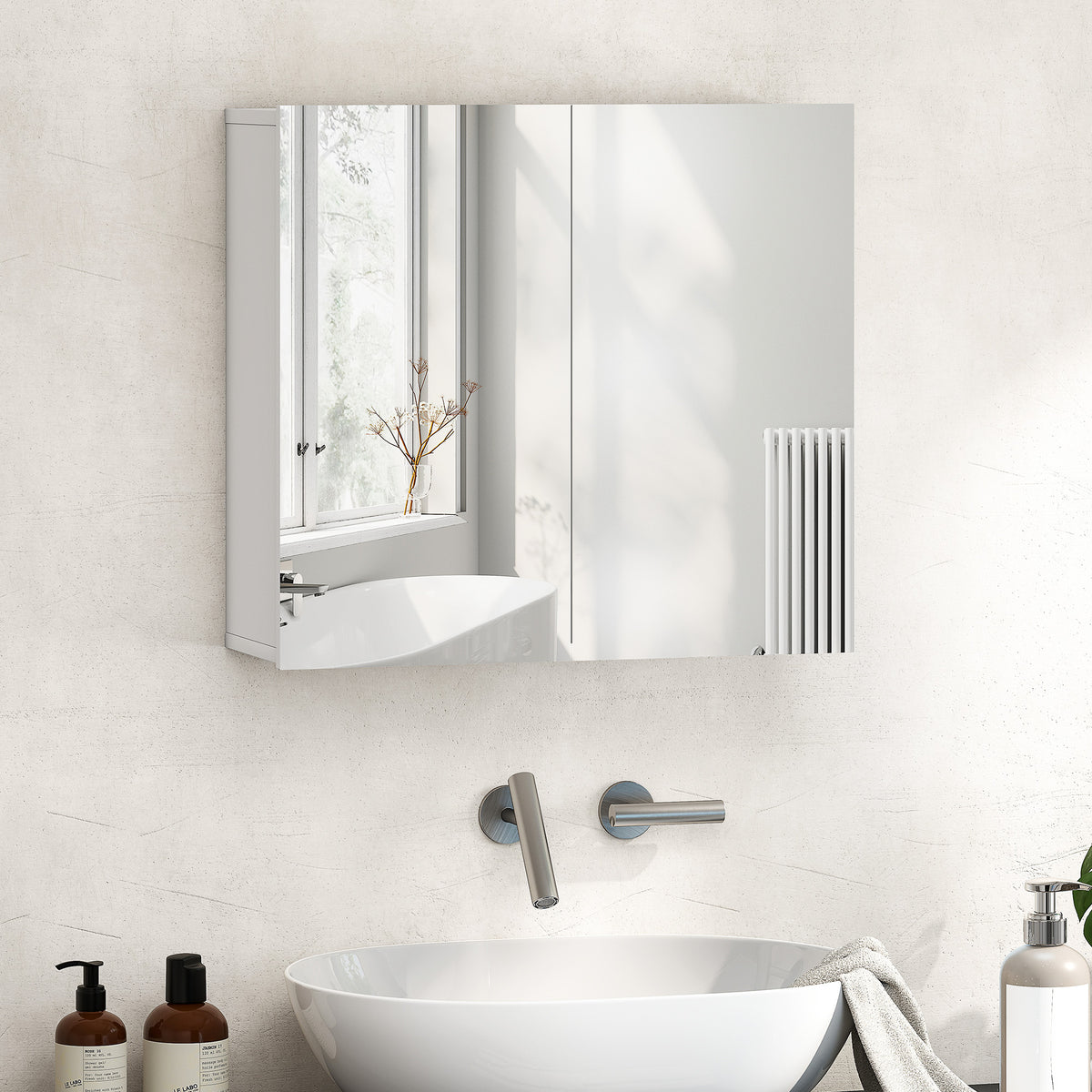 HOMCOM Bathroom Mirror Cabinet With 2 Doors And Adjustable Shelf, White