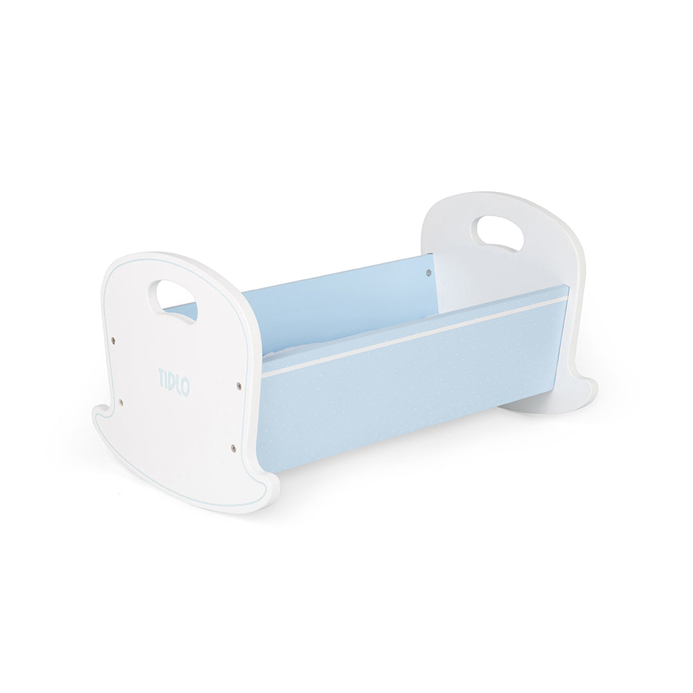 Wooden Doll's Cradle, Pastel-blue Polka Dot Design