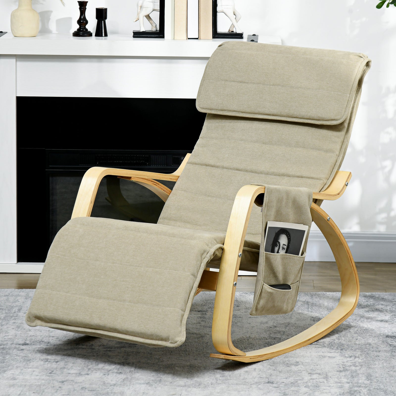 Rocking Chair Recliner Armchair With Adjustable Footrest | One Size | Khaki