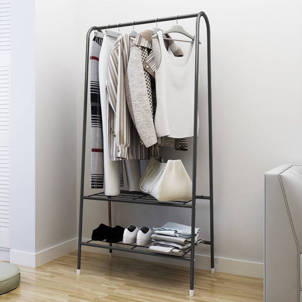 152cm Freestanding Metal Clothes Rail With Bottom Rack