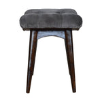Solid Wood Grey Cotton Velvet Curved Bench