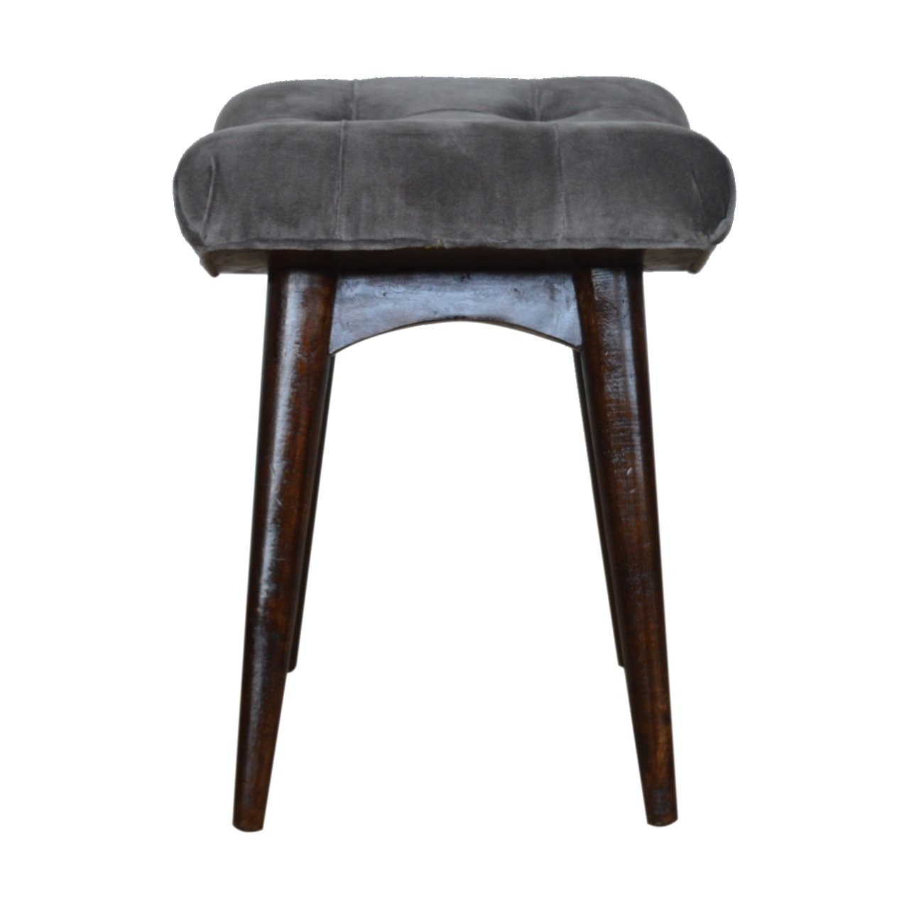 Solid Wood Grey Cotton Velvet Curved Bench