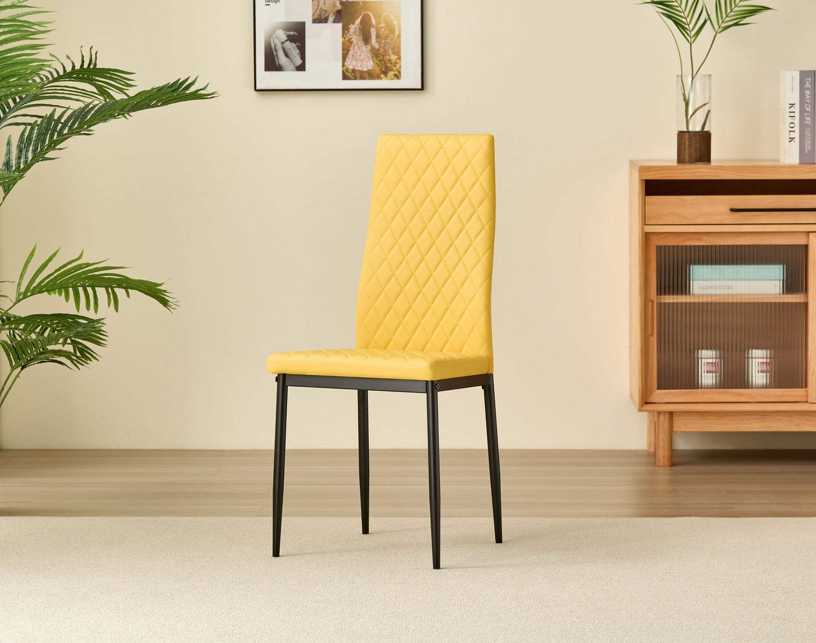 Miami Dining Table With 4 Emily Leather Chairs | Mustard