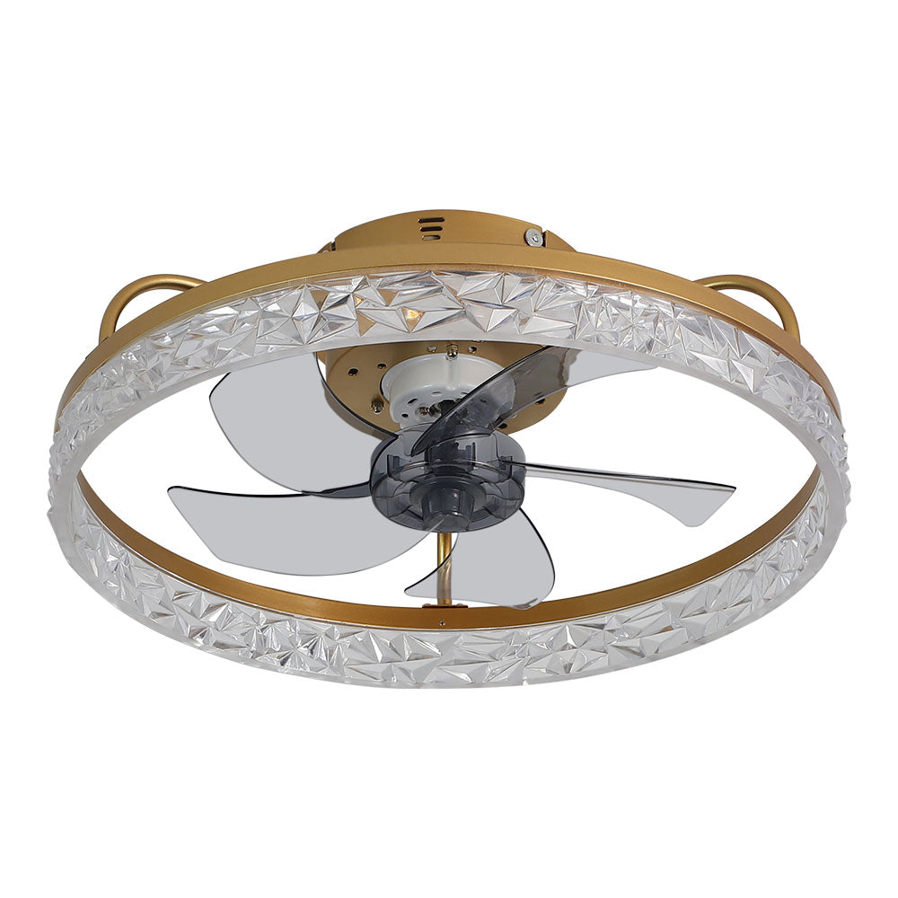 Modern Gold/black Crystal Ceiling Fan Light 48cm 30w Led With 3-color Dimming, 6-speed, 2.4g App Control, Reversible Rotation & Sleep Timer | Gold