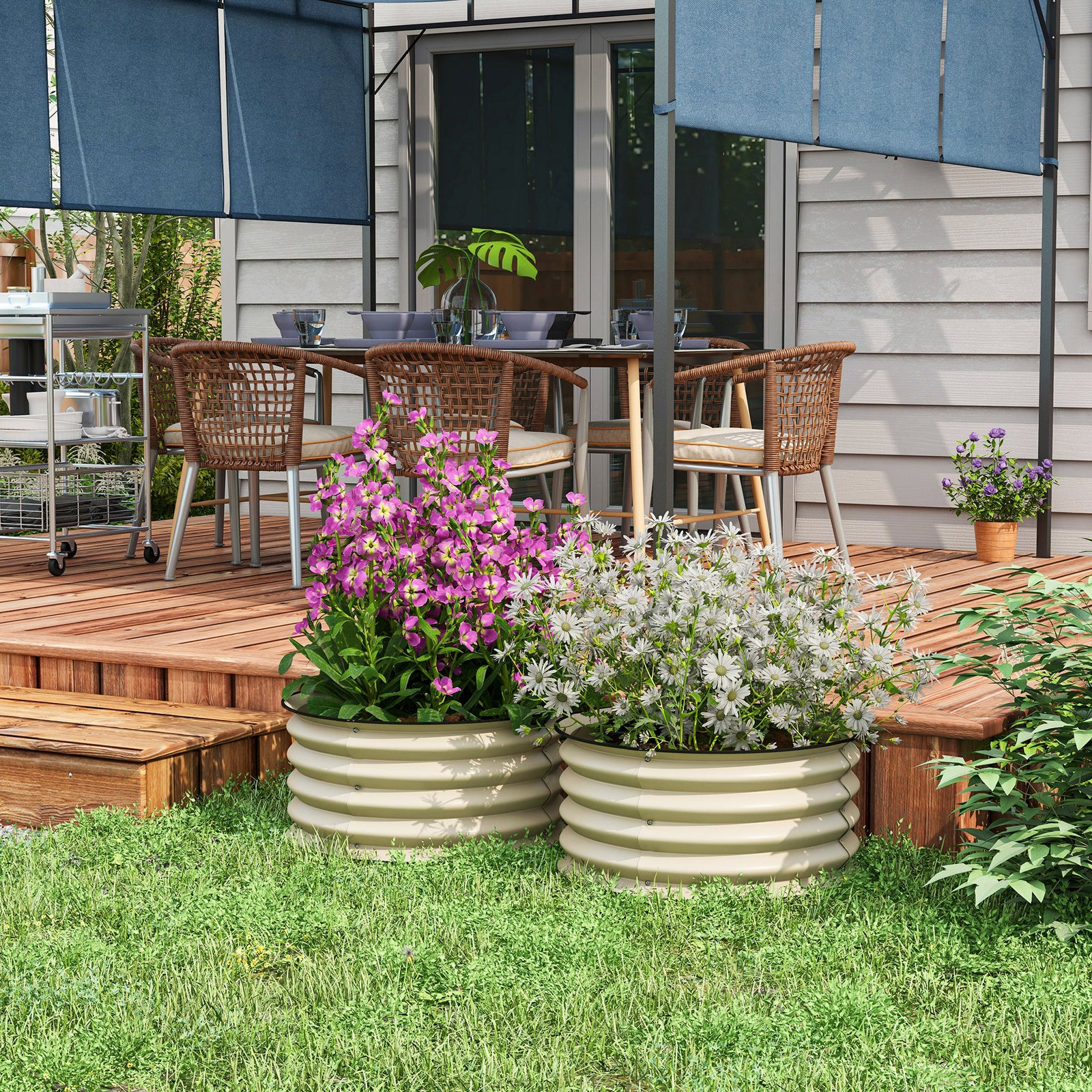 Set Of 2 Raised Garden Bed With Safety Edging | Cream