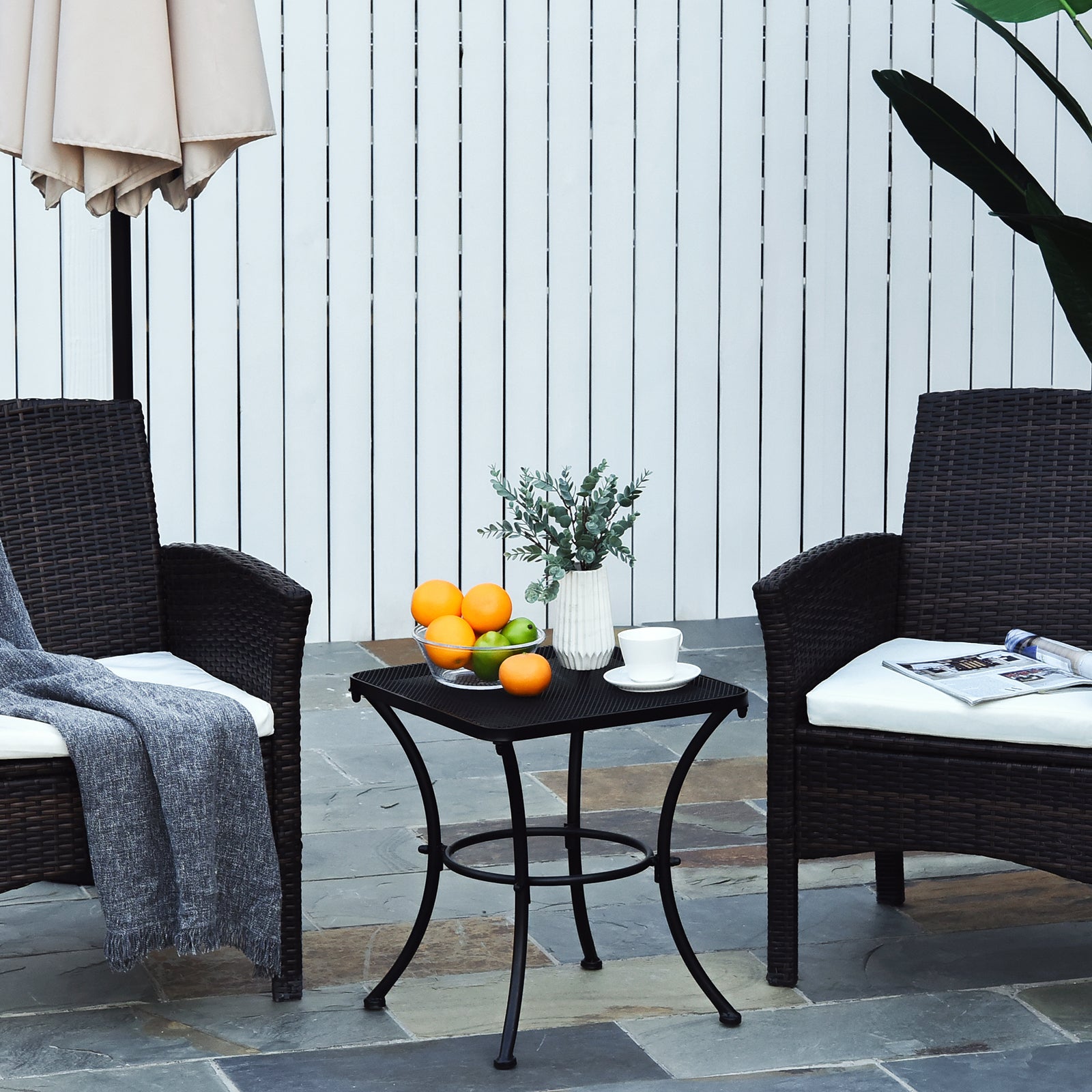 Patio Outdoor Square Metal Coffee Dining Table - Black