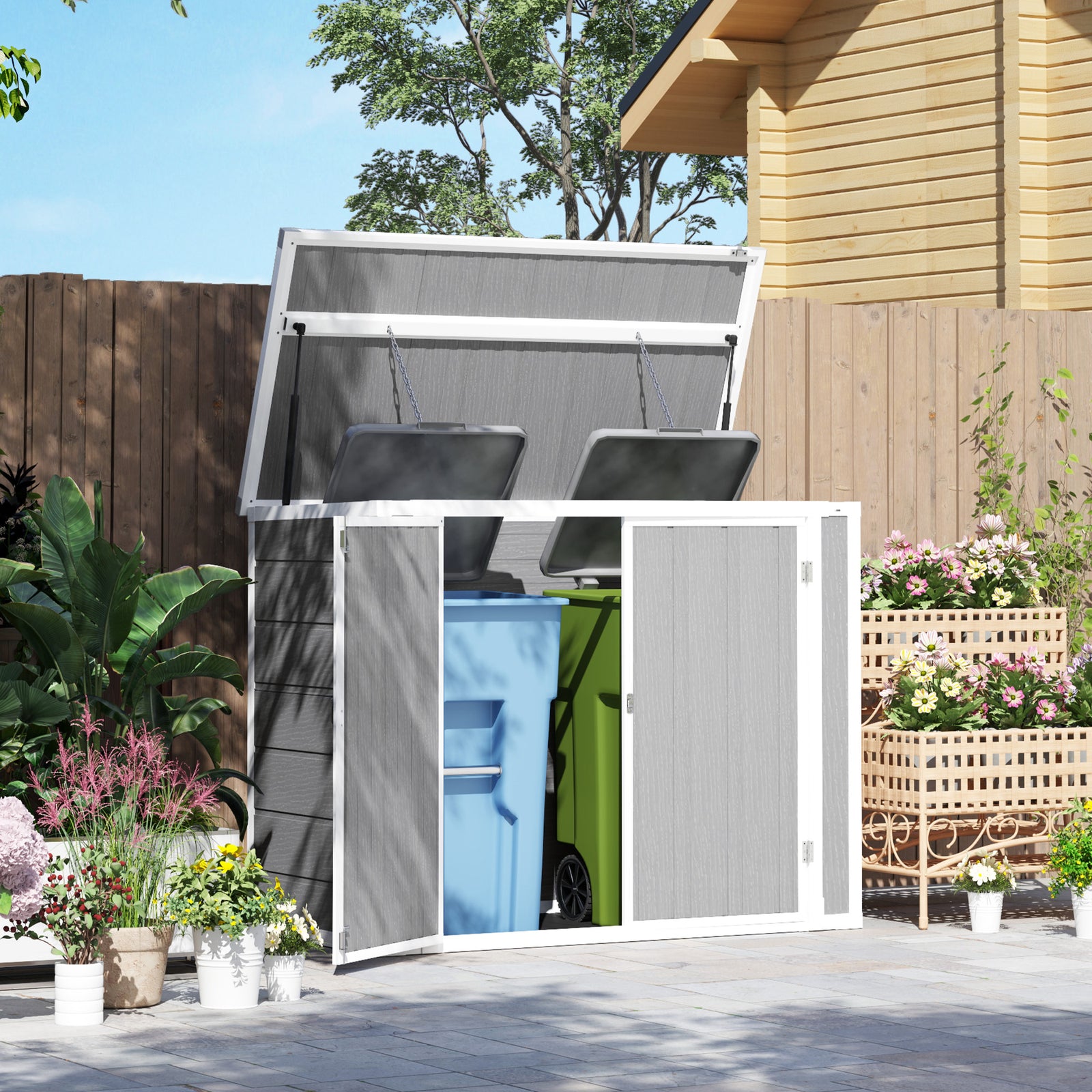 4.7 X 2.5ft Lockable Garden Shed, Double Bin Storage Shed