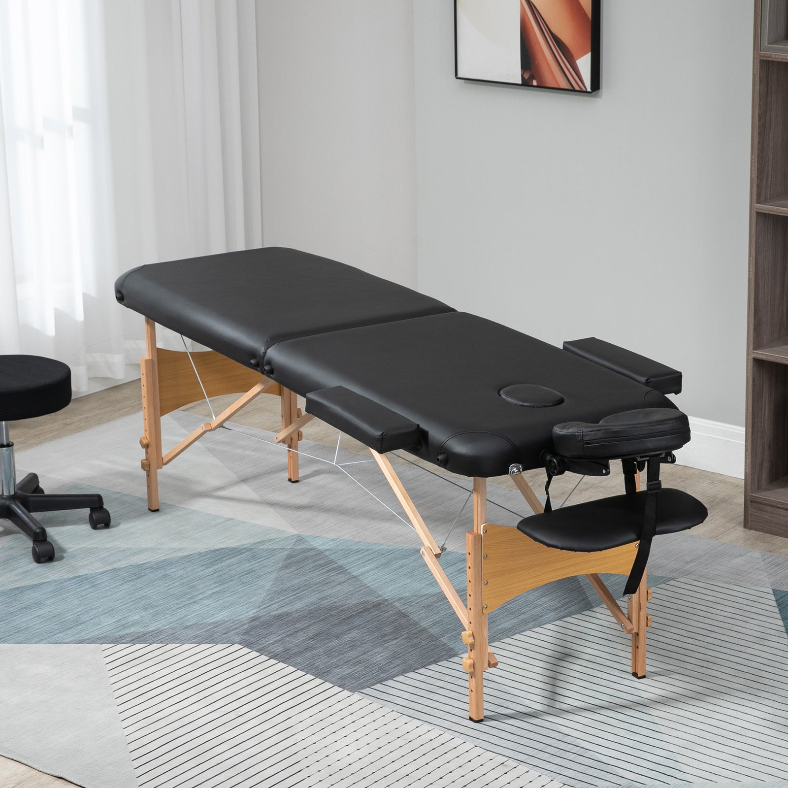Wooden Folding Spa Beauty Massage Table W/ 2 Sections | One Size | Black