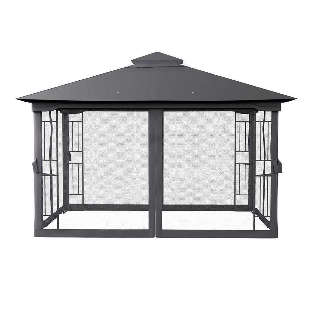 395cm X 295cm Outdoor Garden Gazebo With Ventilated Roof And Mesh Curtains,steel Frame Patio Shelter & Pa-coated Polyester Canopy For Backyard And Parties