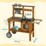 AIYAPLAY Wooden Mud Kitchen With Wheels, Stove, Stainless Steel Accessories