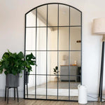 Tomi - Metal Arched Lattice Window Mirror | 180cm x 105cm | Black