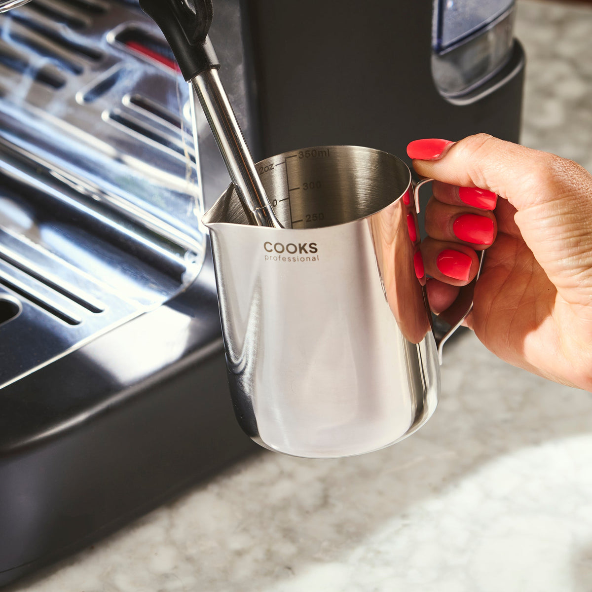 Stainless Steel Milk Steaming Jug With Latte Art Pen | 350ml | Silver