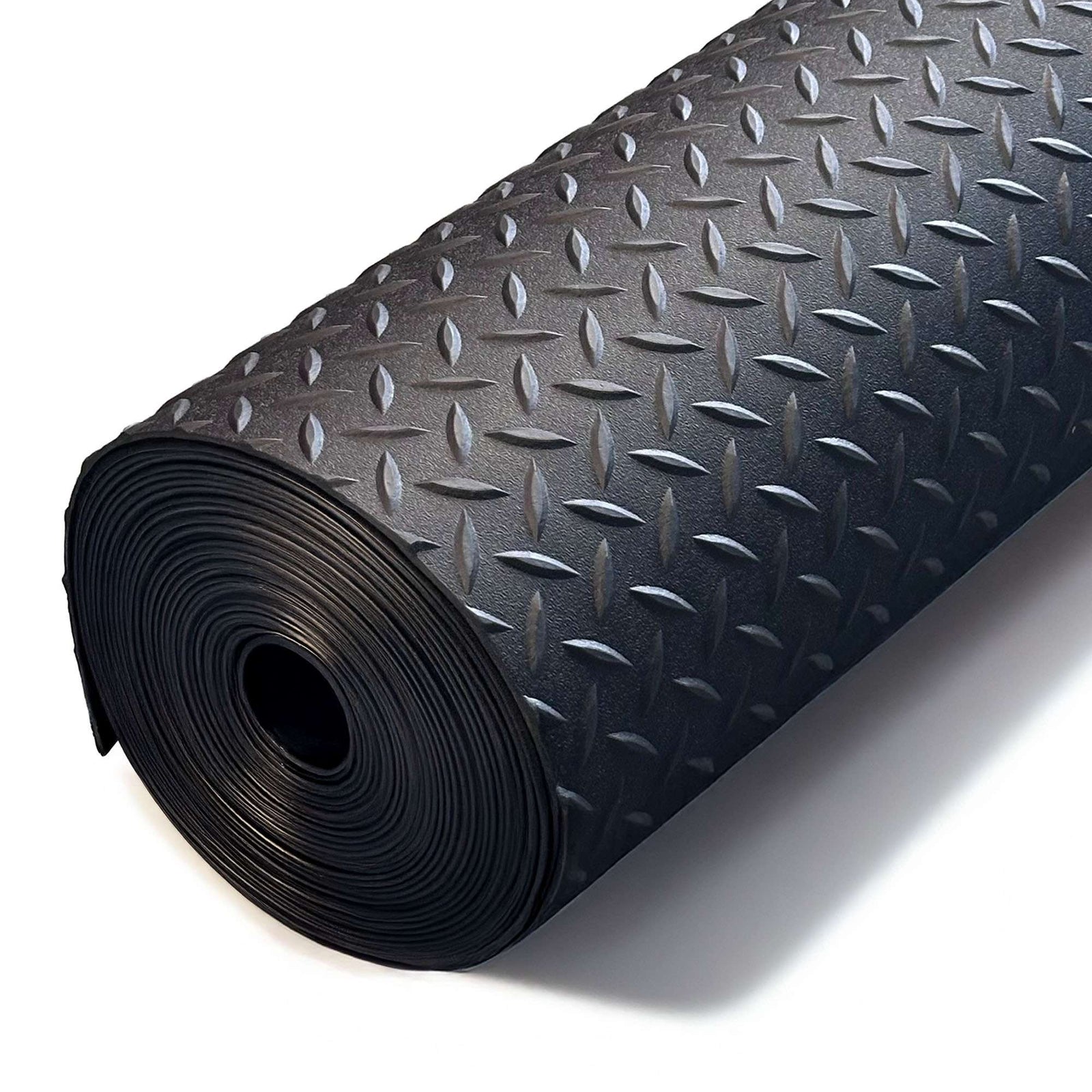 Diamond Tread Recycled Rubber Flooring Rolls - 1.7m Wide | 11m | Black