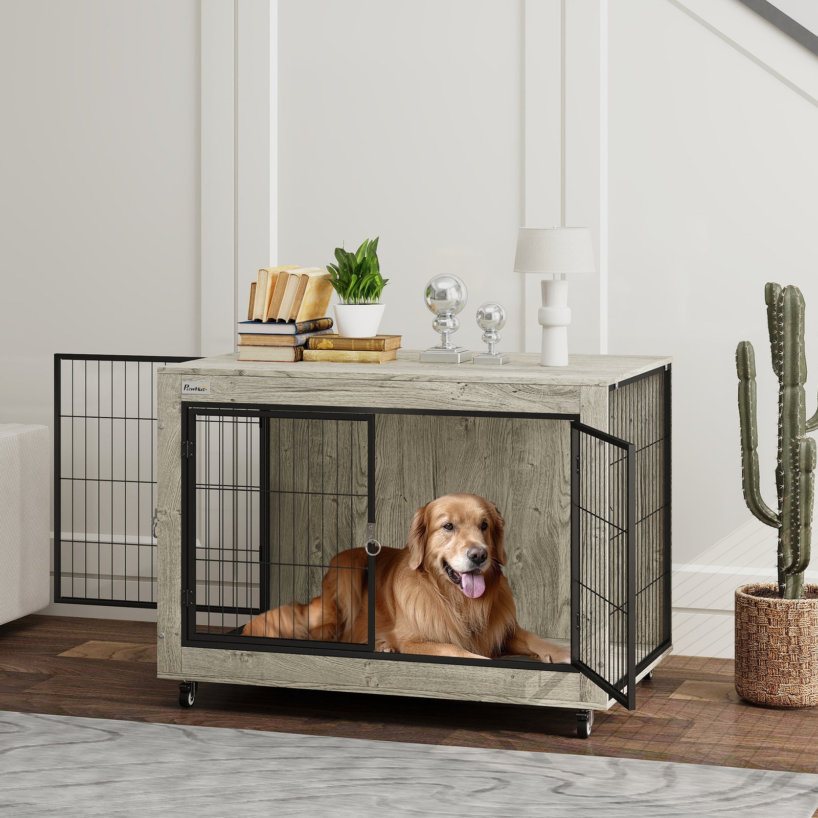 Dog Crate Furniture On Wheels, For Dogs | Gray