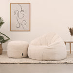 Sherpa Bean Bag Armchair & Pouffe Set | White