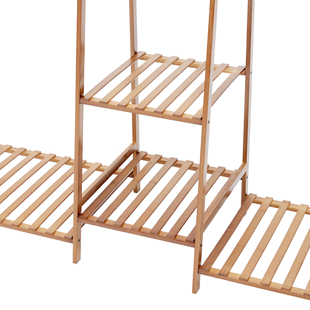 Trapezoid Bamboo Garment Rack With Tiered Storage Shelves | Natural