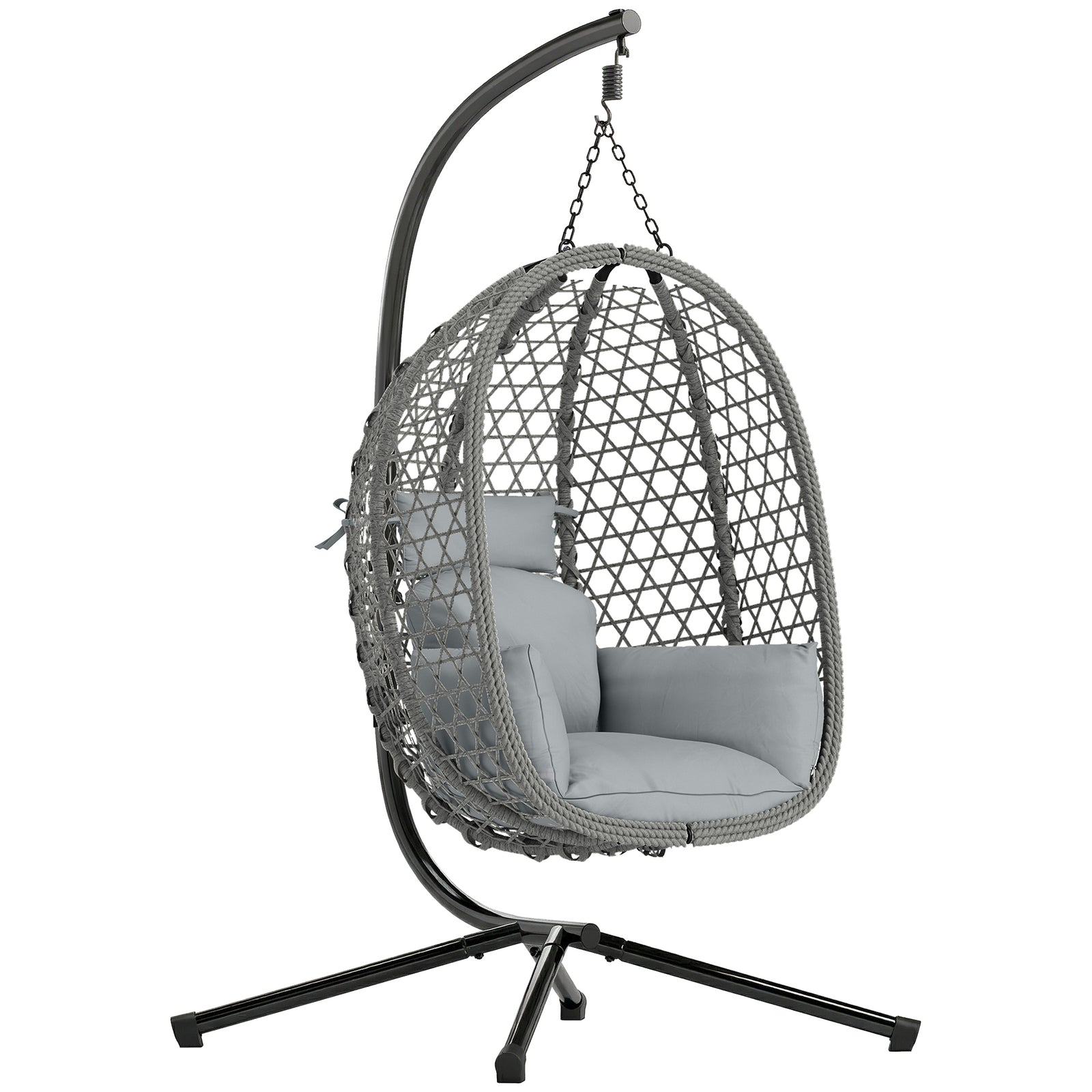 Hanging Egg Chair, Rattan Swing Chair With Stand | Dark Grey