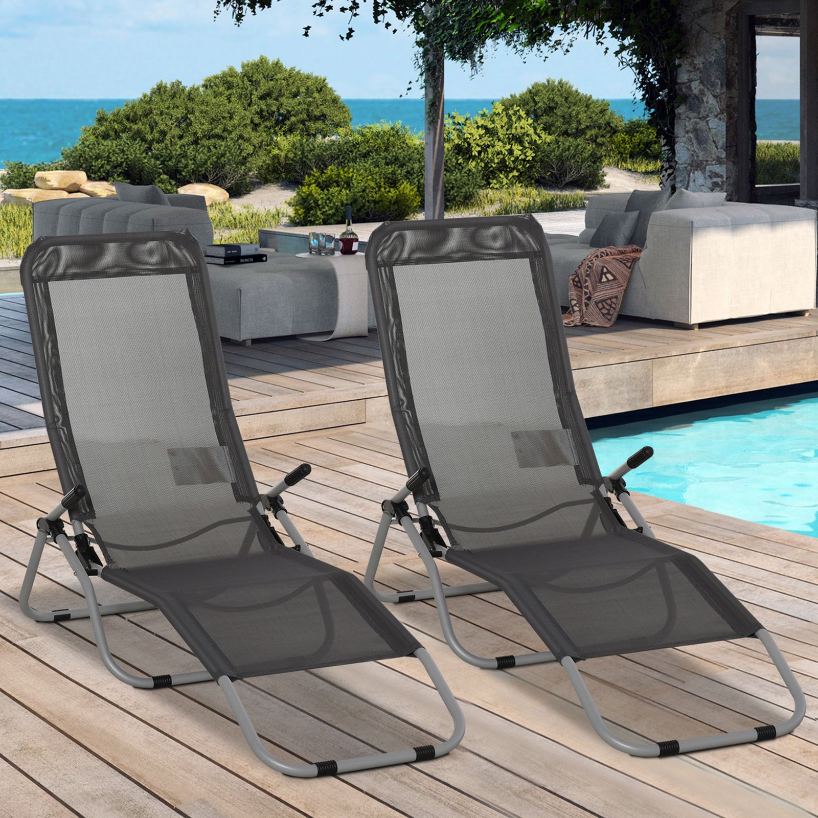 Set Of 2 Patio Chaise Lounge Chairs, Adjustable