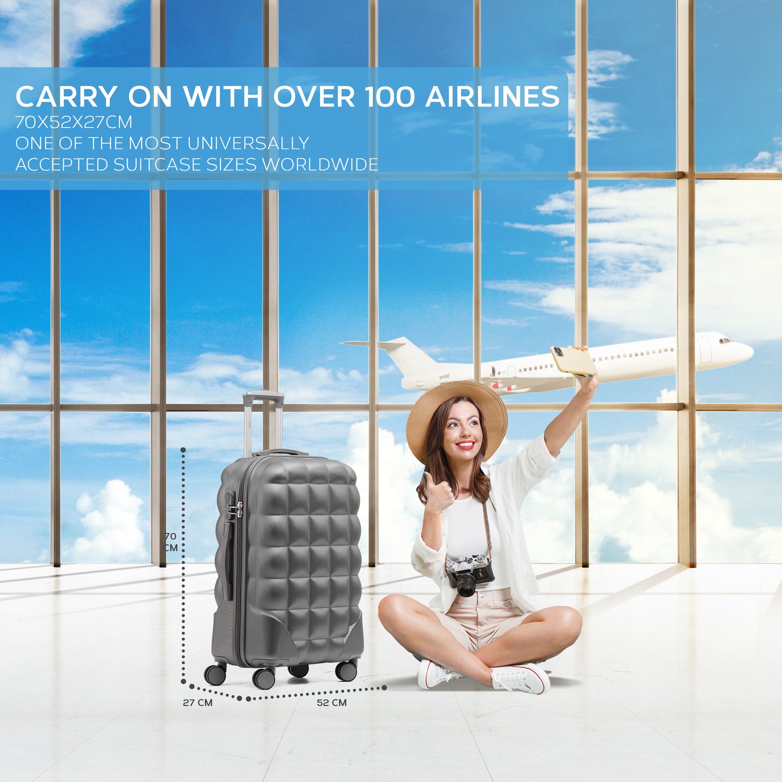 Medium 25" Hard Shell Bubble Design Check-in Suitcase Hold Luggage Bag 20kg+ | Medium | Charcoal