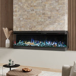 60’’ Smart Electric Fireplace with 3-Sided Panoramic Flame, WiFi  App Control, 750W/1500W Heater, 12 Flame Colours, Crackling Sound & Adjustable Thermostat, Recessed Black Fireplace Heater